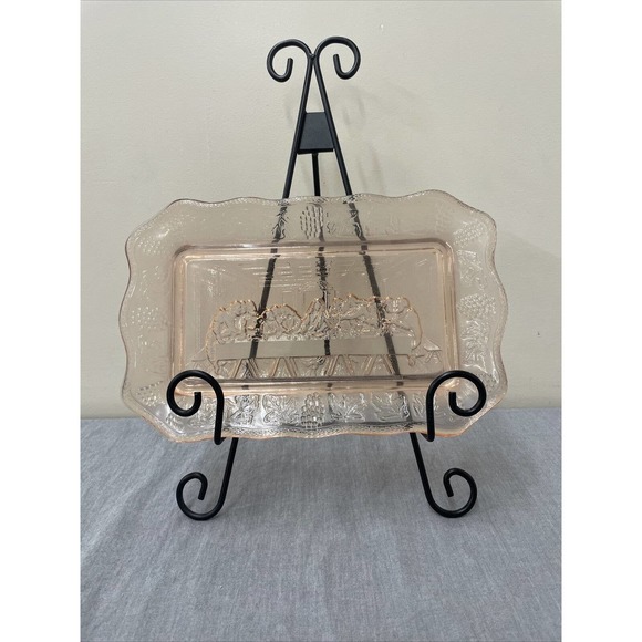 Tiara Indiana Glass Company Other - The Last Supper Vintage Tiara Indiana Glass Bread Plate Tray Pink 11" x 7" Chrty
